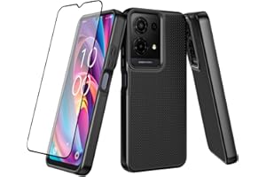 Ailiber for TCL K32 Case, TCL K32 5G Screen Protector, Dual Layer Hybrid Protection, Hard PC Non-Slip Back & Soft Silicone Bumper, Shockproof Rugged Slim Cell Phone Cover-Black