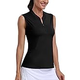 MoFiz Women's Golf Polo Shirt Sleeveless 1/4 Zip Collarless Tennis Tank Tops Quick-Dry Lightweight Athletic Sport T-Shirt