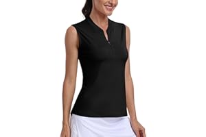 MoFiz Women's Sleeveless Golf Shirt 1/4 Zip Collarless Tennis Tank Tops Quick-Dry Lightweight Athletic Polo Shirt