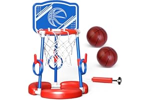 AuroTops Pool Basketball Hoop with Backboard & Ring Toss Game 2-in-1 Floating Basketball Pool Toys Games Set, Summer Swimming Pool Fun Games for Kids and Adults, Include 2 Balls and Pump