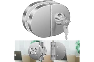 Ranbo Frameless Double-Sided Glass Door Lock, No-Drill, 304 Stainless Steel, Suitable for 3/8''-1/2''(10mm-12mm) Sliding Glass Doors,Office Doors,Commercial Doors,Includes 3 Keys,Brushed Finish.
