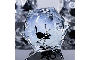 Roycevon Resin DND Dice Set with Gift Box, 7Pcs Cat Liquid Core Role Playing Dice, White Sharp Edge Dice D20 D12 D10 D8 D6 D4