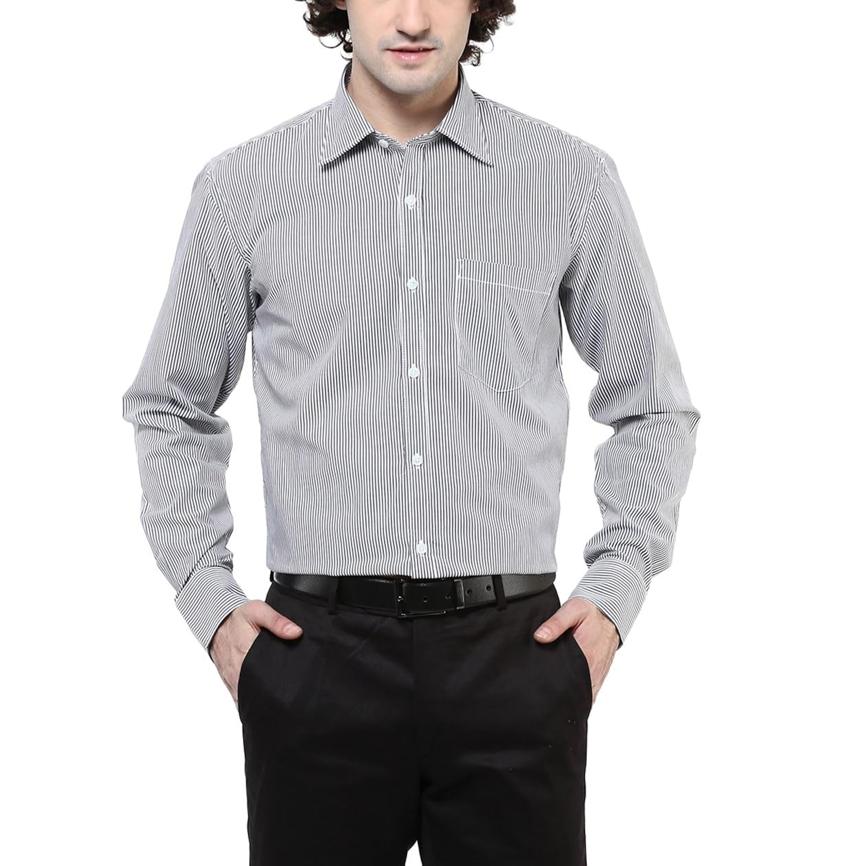 american crew men's cotton stripes shirt with pocket (white & black)