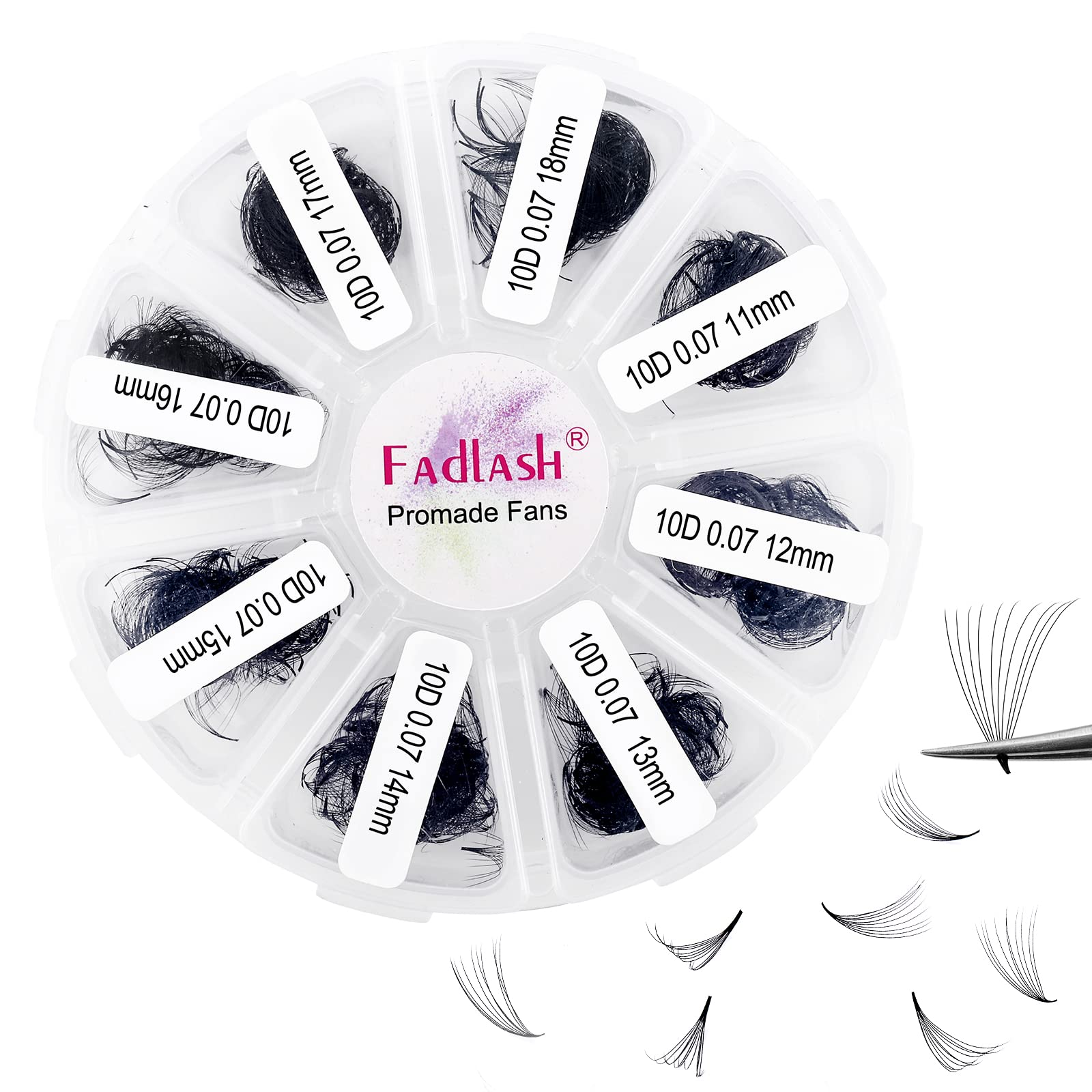 Premade Volume Lash Extensions 10D 0.07 D Curl 1000pcs Russian Lash Extension 11-18mm Mixed Tray Premade Fans Eyelash Extension Handmade Promade Loose Fans — image 1