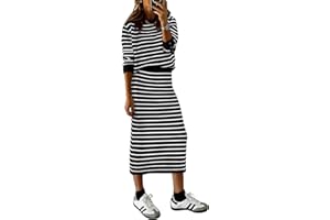 PRETTYGARDEN 2 Piece Skirts Sets For Women Fall Fashion 2025 Striped Sweater Dress Knit Lounge Travel Outfits Winter Clothing