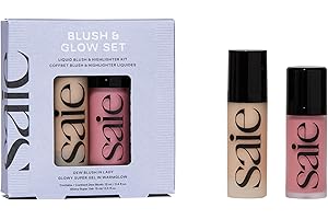 Saie Blush & Glow Holiday Gift Set - Dew Blush for Cheeks & Glowy Super Gel Liquid Highlighter - Skincare Infused Everyday Makeup - Beauty Stocking Stuffers for Dewy, Glowing Skin - Vegan (2 Count)