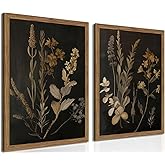 Kousne Dark Botanical Canvas Wall Art Vintage Moody Floral Prints with Wood Frame Dark Academia Aesthetic Gallery Painting Wall Decor for Living Room Bedroom or Office 16x24 Inch Set of 2