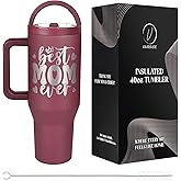 vaanshie Christmas Gift for Mom - 40 oz Tumbler with Handles & Straw Lid for Mother, Vacuum Insulated Travel Coffee Mug, Best Mom Ever Stainless Steel Cup with Cleaner for Mother's Day Gift