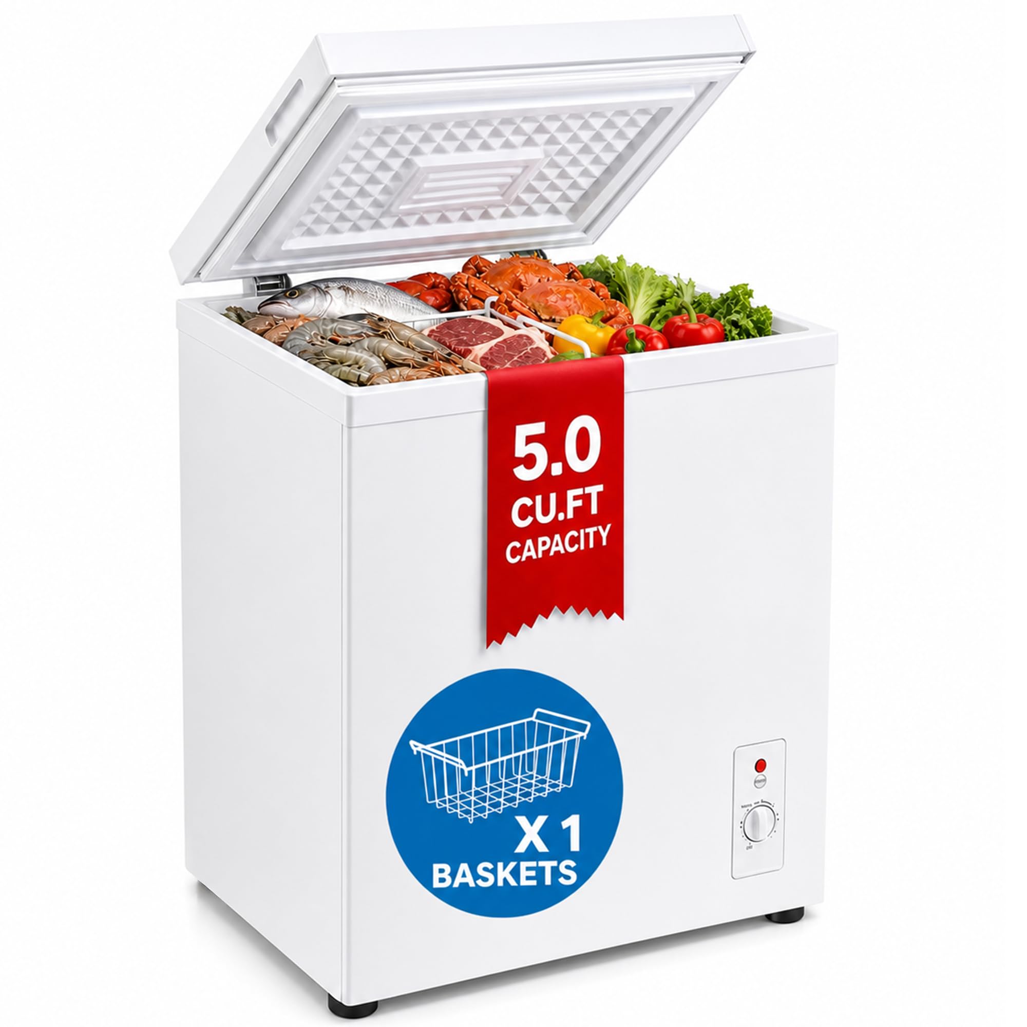 AGW 5.0 cu.ft Chest Freezer,Small Mini Deep Freezer with 7Level Temperature | Powerful Fast Freezing;Down to ‑1℉;Low Noise;En
