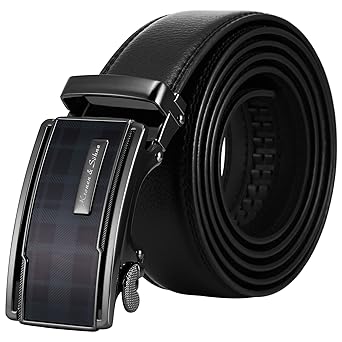 Kronen Soehne KS Herren Ledergürtel Schwarz Automatische Edelstahl Schnalle KB107