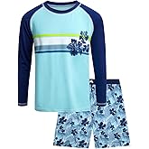 Quad Seven Boys Rash Guard Swimsuit Set - Kids Short Sleeve Bathing Suit Swimwear Sets (Sizes: 5-12)