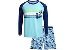Quad Seven Boys Rash Guard Swimsuit Set - Kids Short Sleeve Bathing Suit Swimwear Sets (Sizes: 5-12)