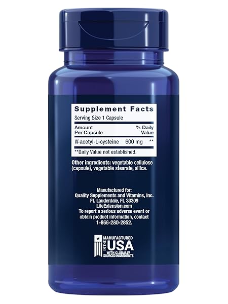 LIFE EXTENSION N-ACETYL-L-CYSTEINE (NAC), IMMUNE, RESPIRATORY, LIVER HEALTH, NAC 600 MG, POTENT ANTIOXIDANT SUPPORT, FREE-RADICALS, EASY TO ABSORB, 60 CAPSULES