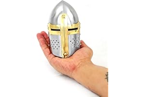 Nagina International Mini Handheld Sized Medieval Sugarloaf Brass Crusader's Templar Steel & Brass Helmet | Home Decor Accent Artifacts