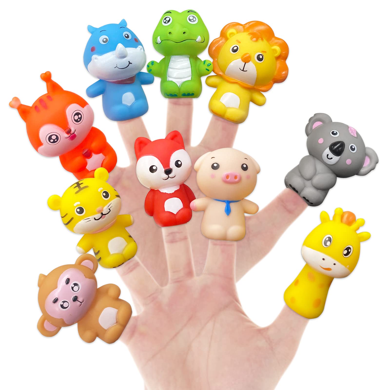 Photo 1 of Kiddisie 10 PCS Rubber Animal Finger Puppets for Toddlers Finger Hands Party Toys for Kids Adults Party Favors Goodie Bag Fillers (Animal)