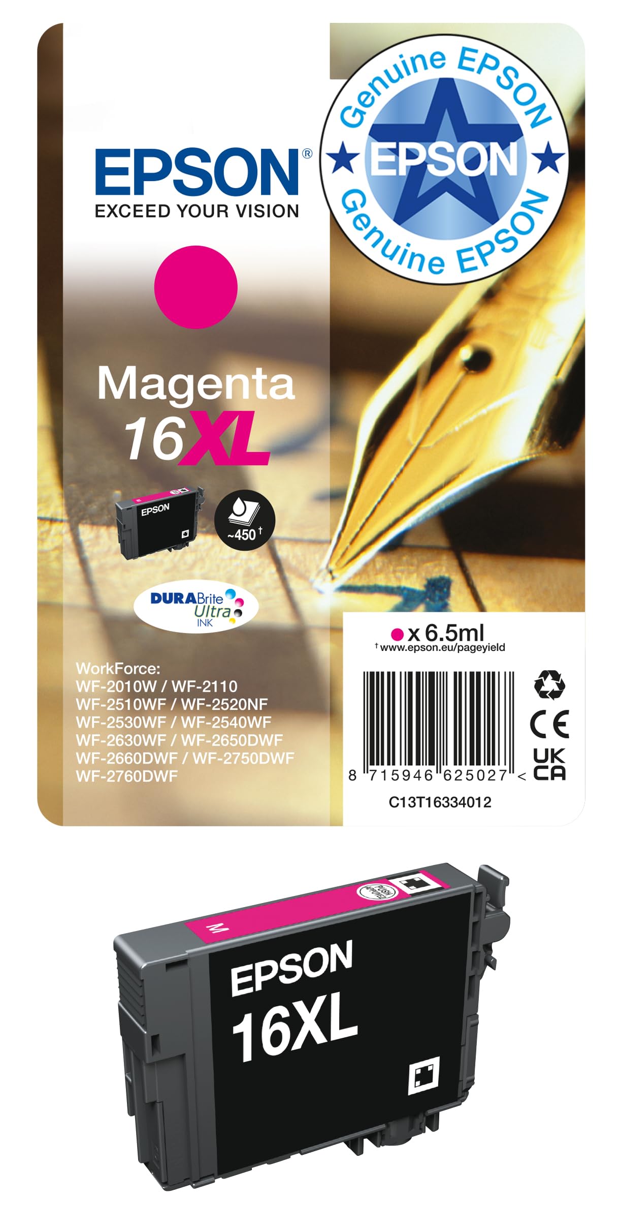 Epson 16XL Magenta Pen & Crossword High Yield Genuine, DURABrite Ultra Ink, XL High Capacity — image 1
