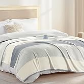 Homelike Moment Fleece Bed Blankets Queen Size Grey, Soft Fluffy Queen Blanket, Fuzzy Cozy Plush Flannel Big Blanket for Couch Sofa, Comfy Warm Lightweight Large Blanket Striped (Light Gray, 90x90IN)