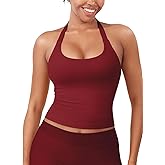 YEOREO SoftHue Women's Impact Halter Tank Top Longline Backless Scoop Neck Built-in Bra Sports Workout Gym Crop Top
