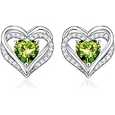 Iefil Birthstone Earrings for Women - 925 Sterling Silver Heart Stud Earrings Birthday Gifts for Women