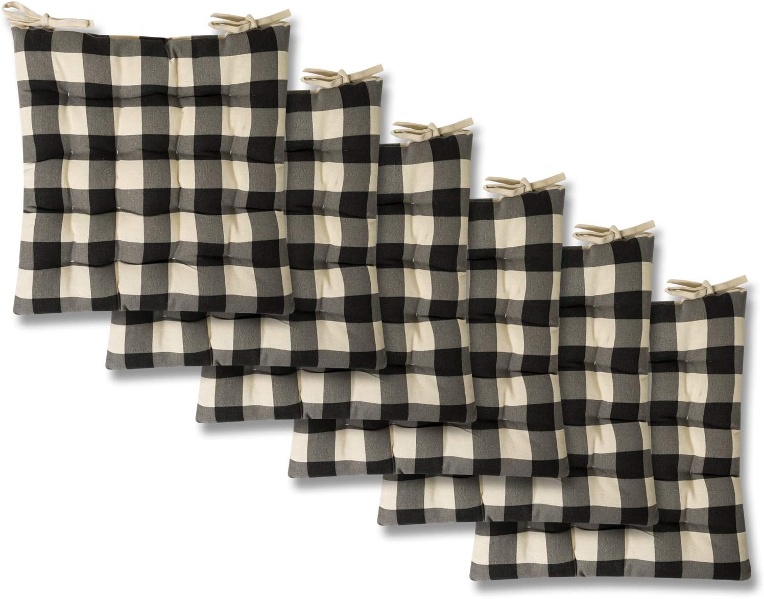 Sweet Home Collection Chair Cushion Seat Pads Indoor/Outdoor Printed Tufted Design Soft and Comfortable Covers for Dining Rooms Patio with Ties for Non Slip, 6 Pack, Buffalo Check Black 6 Count: Home & Kitchen