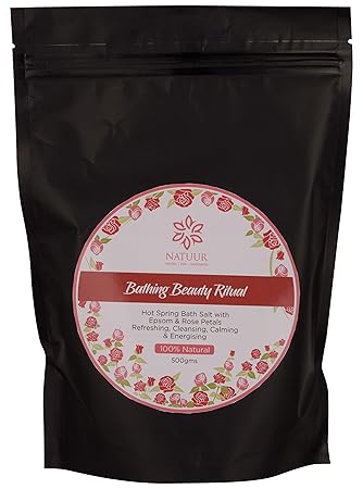 NATUUR Hot Spring Bath Salt Mix With Epsom and Rose Petals, 500 g