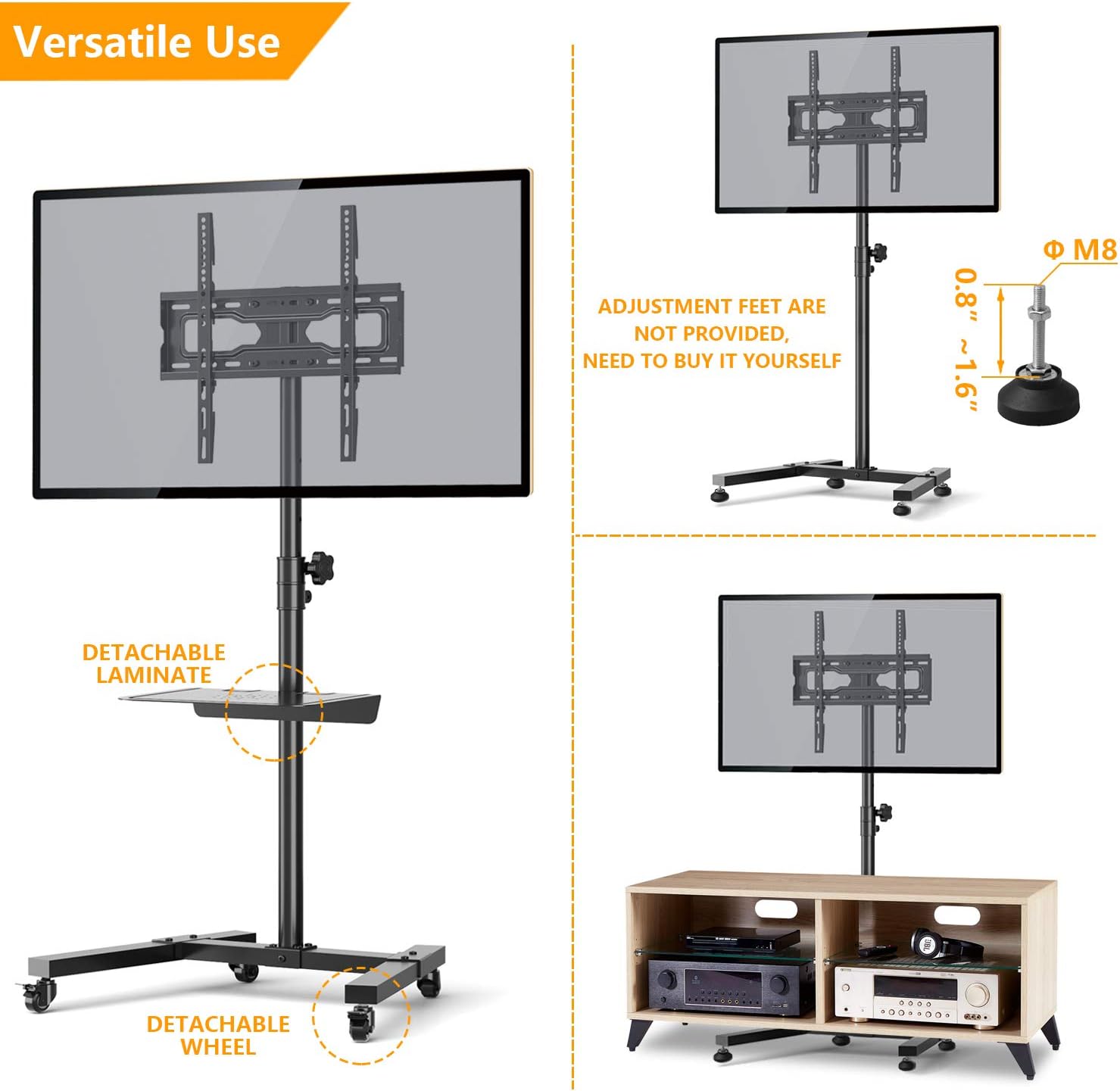 5Rcom Mobile TV Cart Rolling TV Floor Stand with Locking Wheels and Tilt Mount for Most 23-55 Inch Plasma LCD LED Flat Screen or Curved TVs Monitors Display Trolley Stand with Laptop Shelf/Tray : Office Products