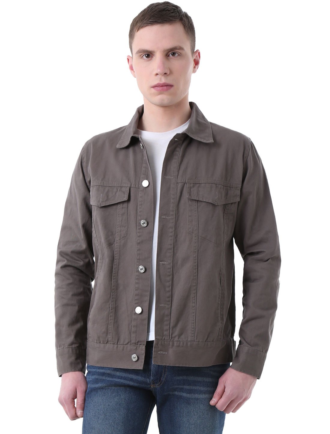 Allegra K Men Flap Chest Pockets Single Breasted Front Denim Jacket