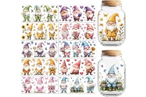 Peacoblue UV DTF Cup Wraps Transfer Stickers Flowers and Gnomes Pattern, 10 Sheets Waterproof Custom Vinyl Transfer Sticker 16oz Coffee Glass Cup Tumbler Bottle Mug Decals for Men Women