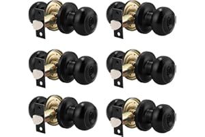 Probrico (6 Pack) Black Round Entry Door Knobs Keyed Alike, Exterior/Interior Door Handles Bedroom Bathroom/Front/Offic Doors, Door Lock with Locks and 3 Combo Keys Lock Security