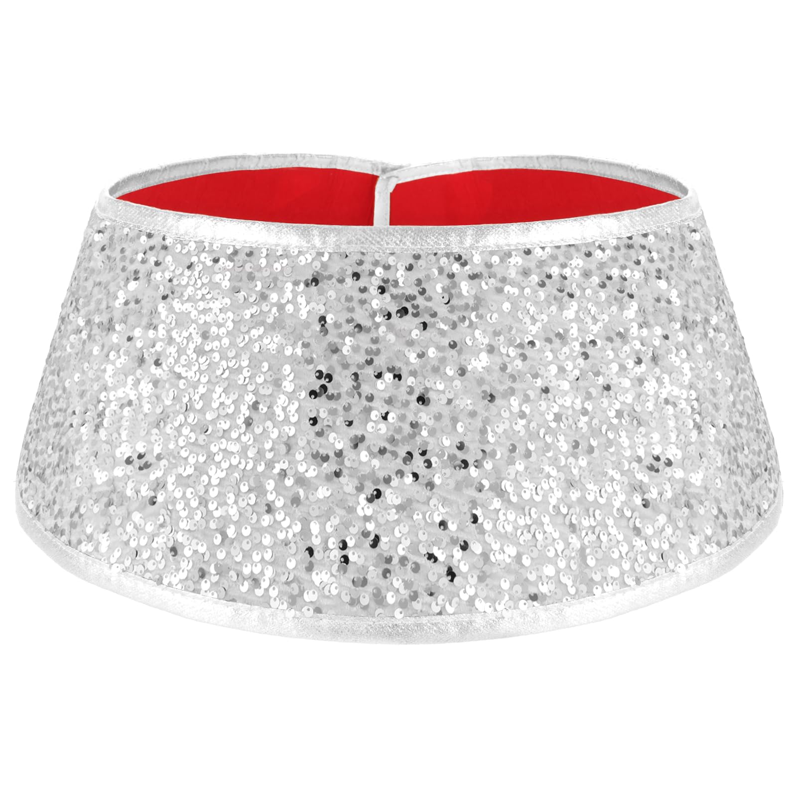 Christmas Tree Collar Silver Sequin Tree Skirt Christmas 23.6 Inch 60cm Velvet Xmas Tree Stand Collar Sparkle Tree Ring Box Skirt Christmas Tree Trunk Base Cover for Home Holiday Ornaments