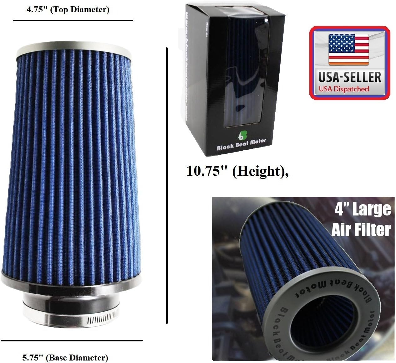 4" Inch 101mm Air DRY Filter Inlet Universal Cone Truck