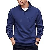 COOFANDY Mens Quarter Zip Pullover Casual Long Sleeve Quilted Sweatshirt Mock Neck Polo Sweater with Pocket