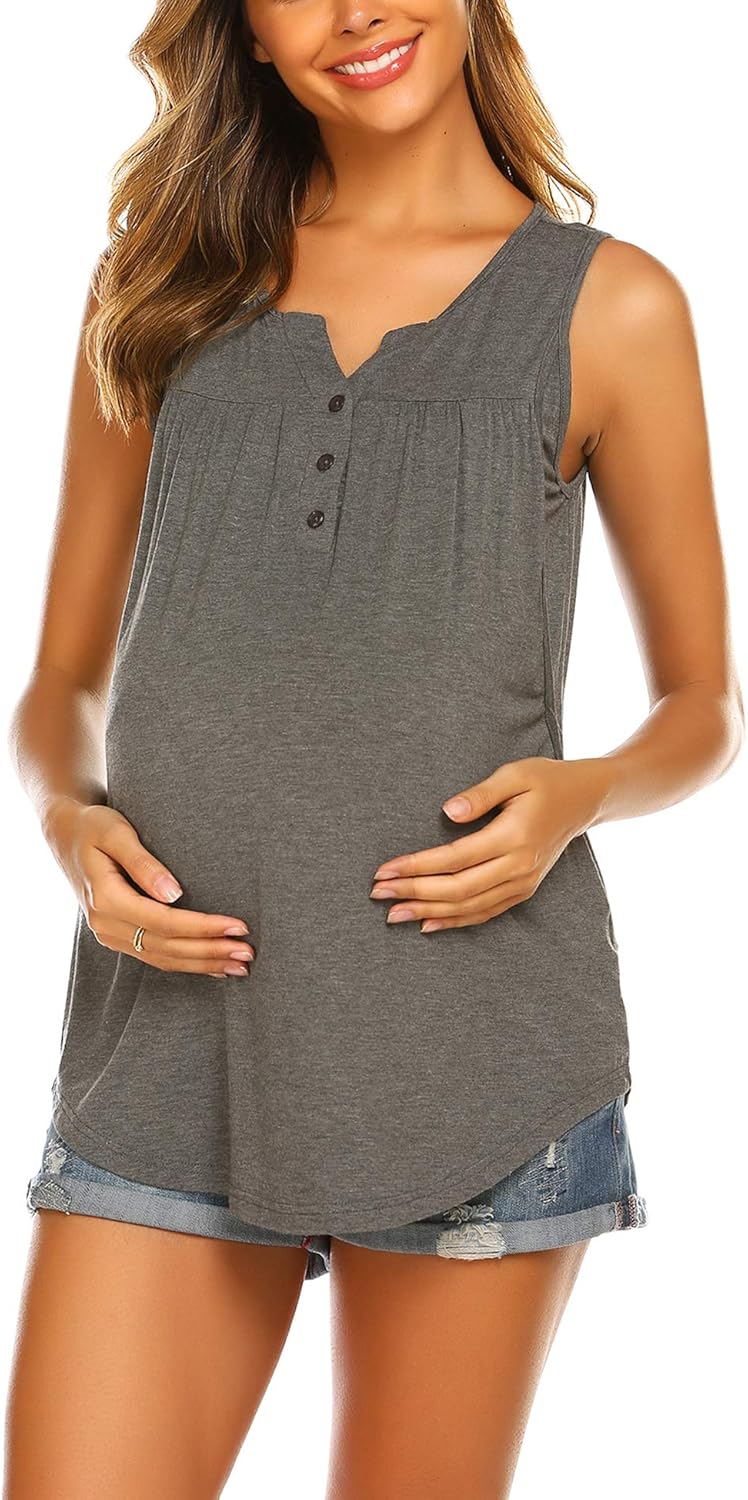 Ekouaer Maternity Top Womens Nursing Shirt Double Layer Short Sleeve Pregnancy Shirt for Breastfeeding S-XXL at  Women’s Clothing store