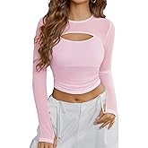 Avidlove Women's Sheer Mesh Long Sleeve Crop Top y2k Sexy Tee Blouse Cutout Clubwear with Thumb Holes