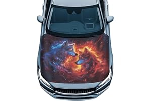 Qpednta Car Hood Cover All-Season Protection Cool Wolf Car Hood Cover Protector Stretch Polyester Fabric Covers Removable Automotive Accessories Ft Fits Most Cars
