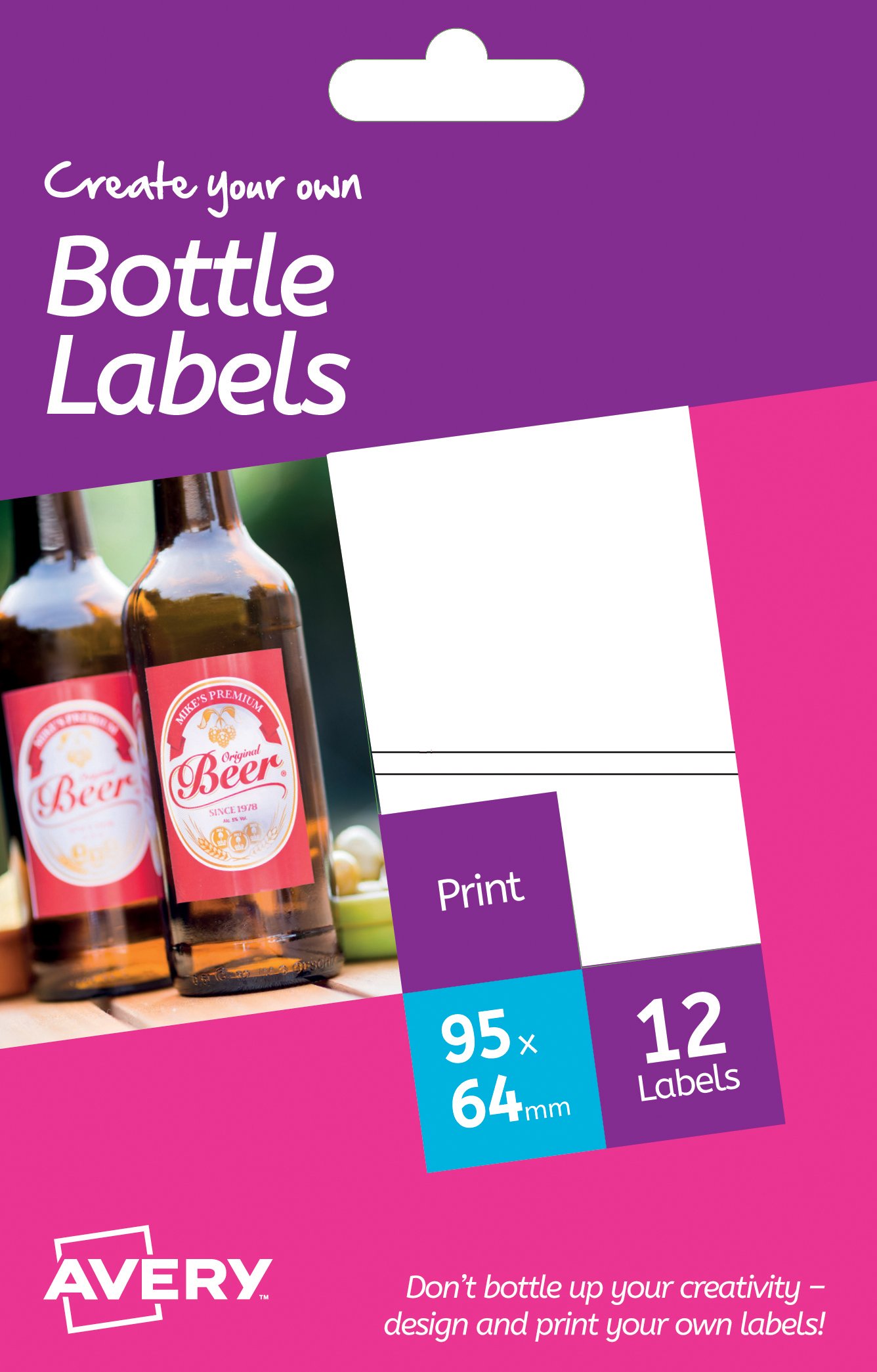 Avery Customisable Glossy Bottle Labels, Printable, for Wine, Beer & Water Bottles, Smudge-Free and Water-Resistant, 95 x 64mm, Pack of 12 (HBL02)