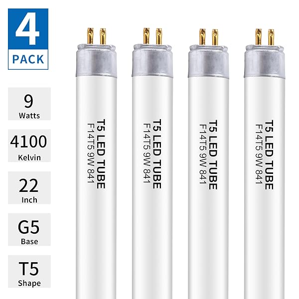 WESOME LIGHTING 22 INCH F14T5/CW LED REPLACEMENT BULBS, 4100K COOL WHITE, T5 LED 9 WATTS REPLACE FLUORESCENT BULB WITH LED, REPLACEMENT TUBE FOR COUNTER AND CABINET FIXTURE, 4 PACK