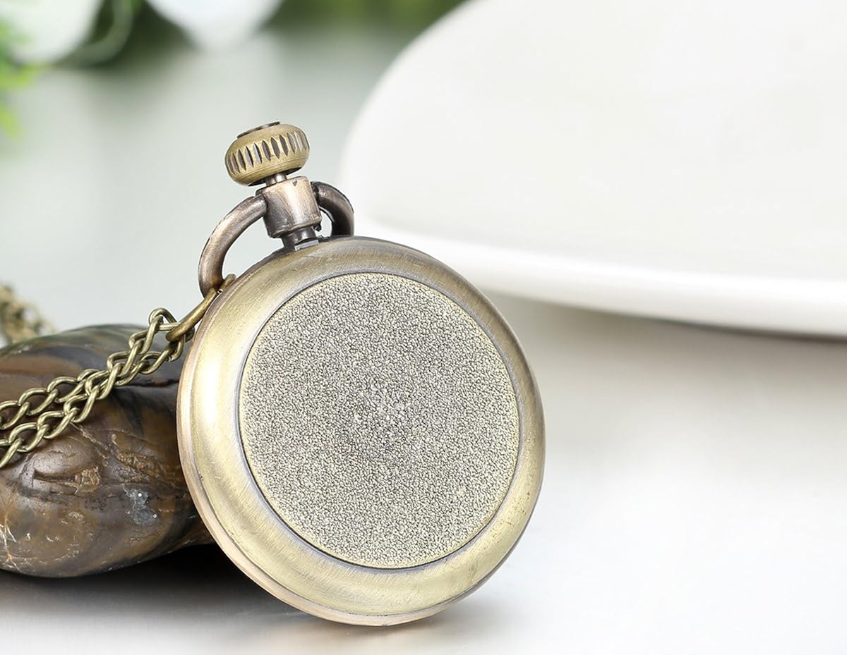 JewelryWe Retro Vintage Roman Numerals Dial Quartz Transparent Glass Lid Pocket Watch Long Necklace Pendant 31.7 Inch Chain (with Gift Bag) - Image 4