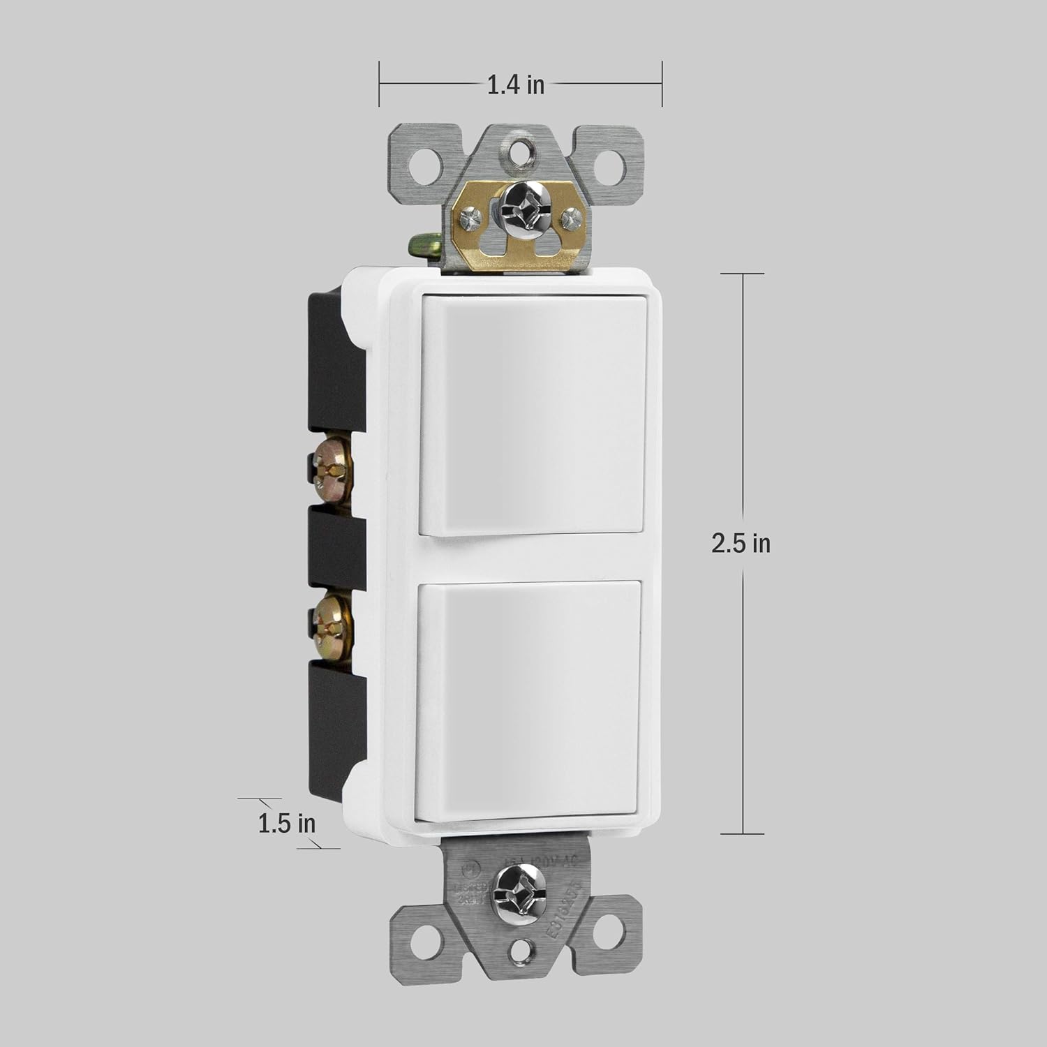 ENERLITES Double Paddle Rocker Decorator Switch, Ground terminal, Clamp-Type Back Insert Wiring, Copper Wires Only, Single Pole, Residential Grade, 15A 120-277VAC, 62834-W-N, White (New Model) - - 