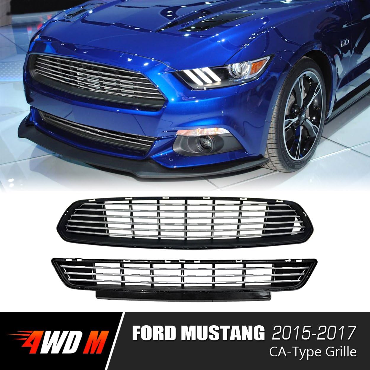 4WDMUSCLE Chrome GT/CS CA-Type Special Front Upper Lower Grille for Ford Mustang 2015 2016 2017 (Black, GT/CS CA-Type)
