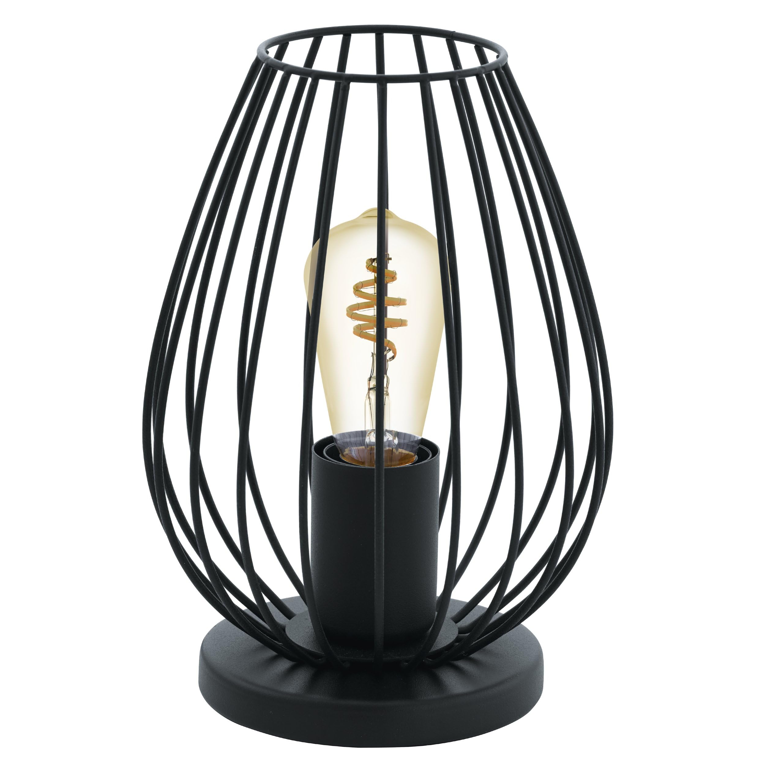 Eglo Newtown 1-Flame Vintage Table lamp, Steel and Black Colour Bedside Light, E27 Socket, incl. Switch