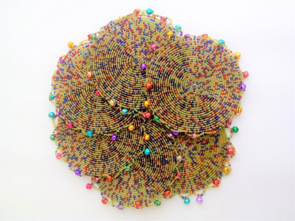 NEUDIS by Dhrohar Handmade Purple Beaded Coasters - 4" Round Coasters - Set of 6