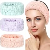 Chuangdi 3 Pieces Spa Headband for Women Soft Terry Cloth Hairband Light Orange