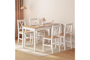 SogesHome 5-Pieces Dining Table Set, Kitchen Table and Chairs for 4, Kitchen Dining Room Table Set for Home, Restaurant, Oak&White