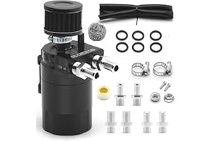 muge racing 400ml Oil Catch Can Kit Universal for Cars/Trucks, Baffled Aluminum Reservoir with Breather Filter & Accessories, 3/8" Fuel Line Included, Fits 5.7 Hemi/5.3 Silverado and More, Black