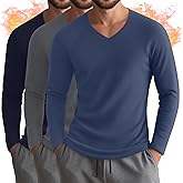 Riyiper 3 Pack Men's Thermal Shirts Long Sleeve Thick T-Shirt V Neck Fleece Undershirts Basic Comfortable Winter Layer Tops