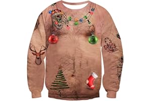 BOVOSHA Ugly Christmas Sweater Adult Men 3D Novelty Pullover Women Graphic Sweatshirt for Couples Xmas Gifts