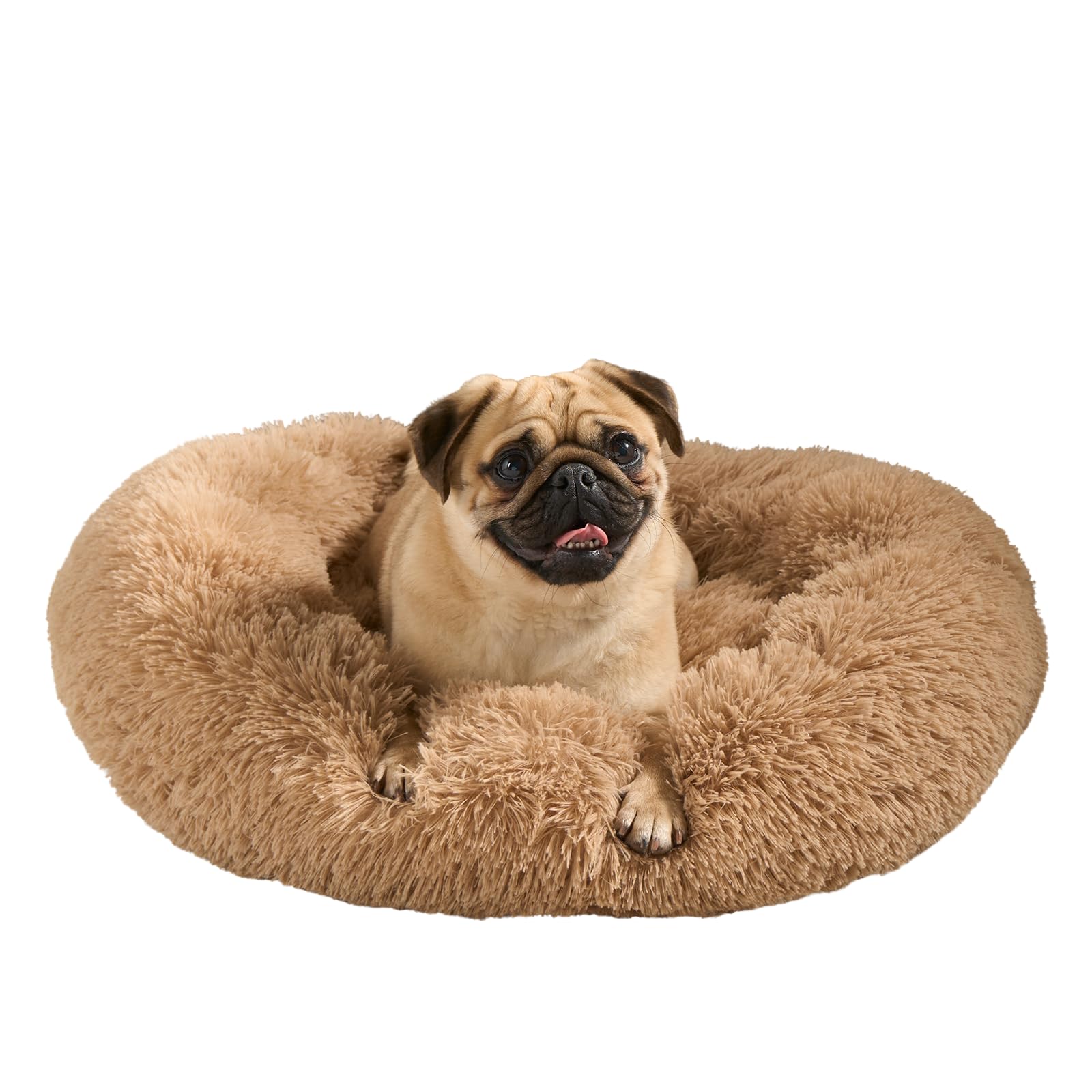 OHS Calming Donut Dog Bed Medium, Luxury Cat Bed Super Soft Plush Cosy Washable Dog Bed for Living Room Kitchen Pet Beds for Dogs, Beige
