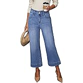 Dokotoo Womens Summer Jeans High Waisted Wide Leg Baggy Jeans for Women Stretch Denim Pants