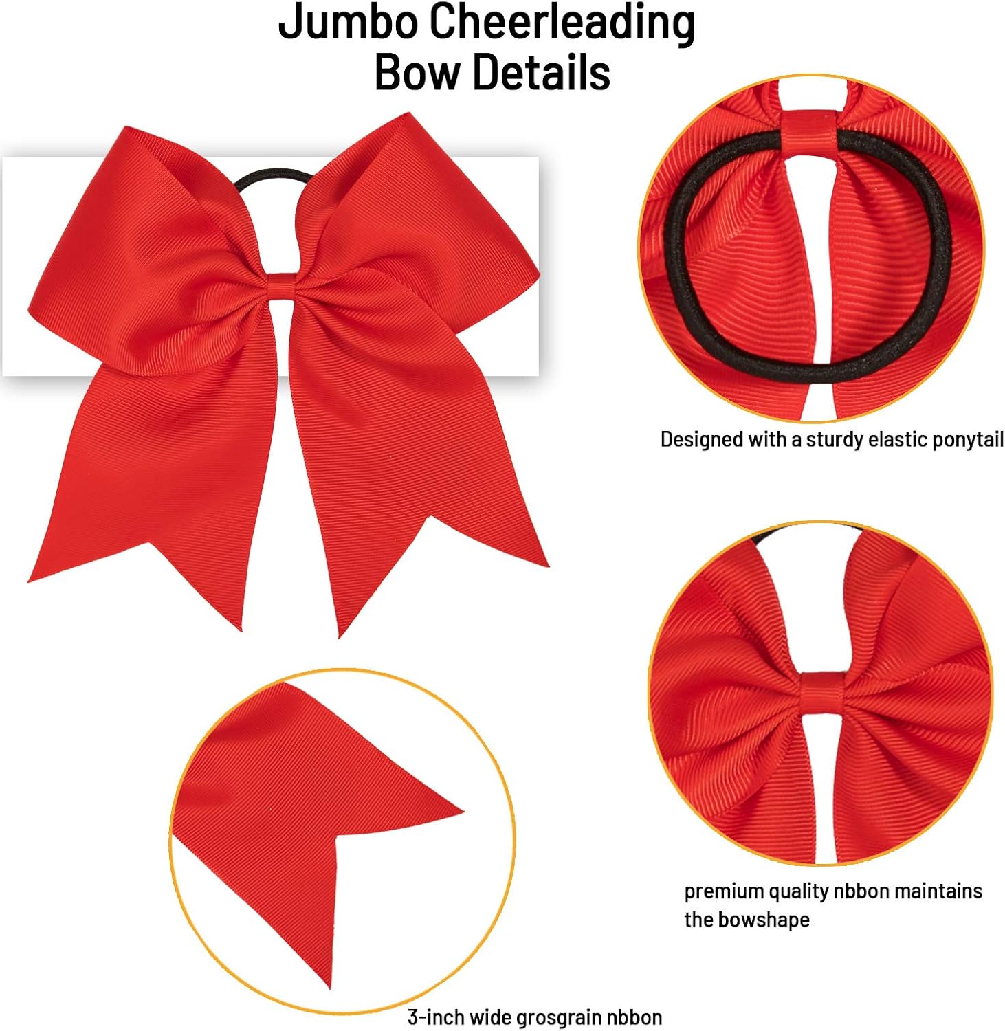 Whaline 8 Inch Large Hair Bows with Band,Cheer Bows Red Jumbo Cheerleading Bow with Holder Christmas Bow Band Hair Accessories for School Girl Toddlers Women Outfit Uniform - Image 3